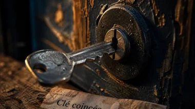 Clé bloquée dans la serrure : gros plan de clé coincée dans le barillet