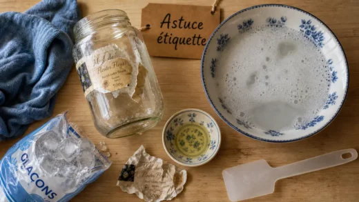 Comment décoller une étiquette sans trace, eau chaude savonneuse et huile végétale