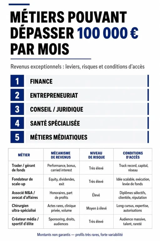 Métier qui rapporte plus de 100000 euros par mois : infographie comparative des secteurs et des conditions d’accès