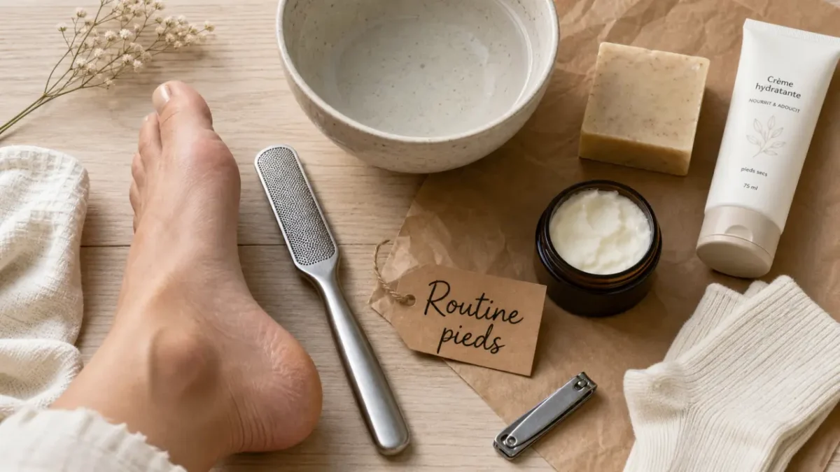 Comment avoir de beaux pieds : routine pieds en 4 gestes, bain 37°C, gommage, hydratation et ongles soignés