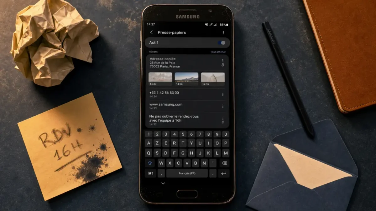 Comment récupérer un document dans le presse papier Samsung : clavier et Edge, avec limites