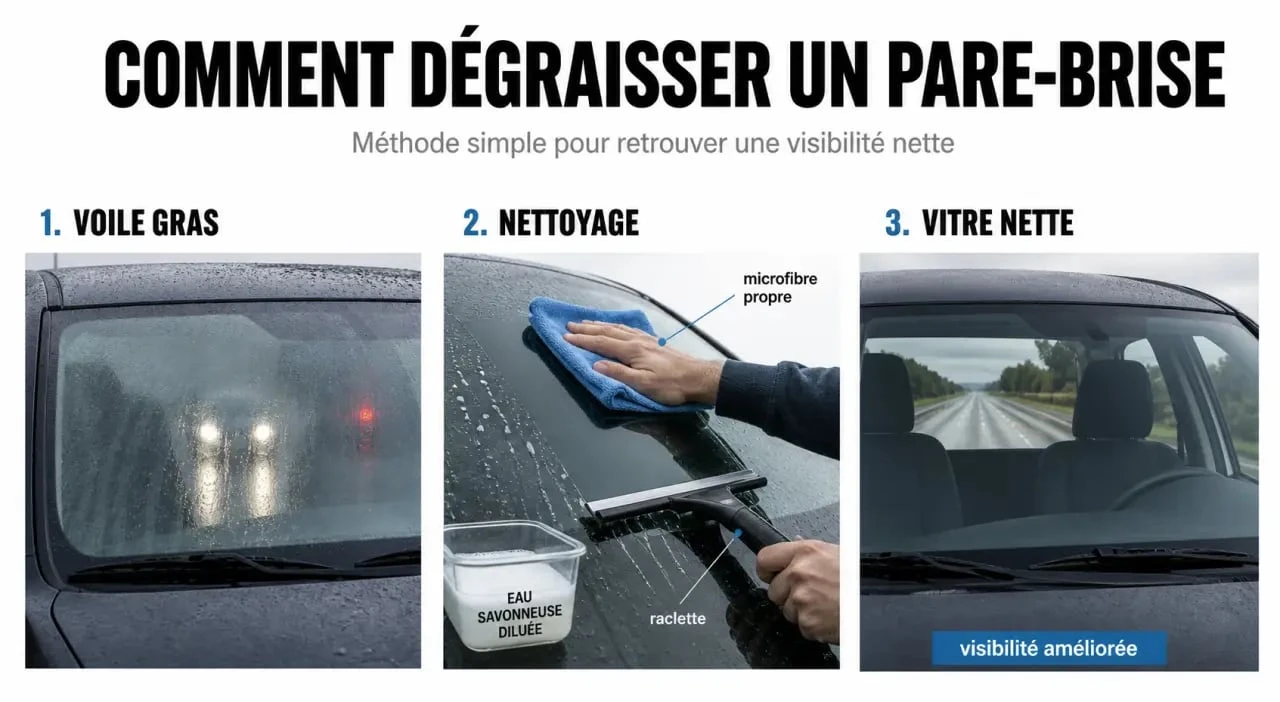 Dégraisser pare brise : étapes de nettoyage avant, pendant et après pour retrouver une vitre nette