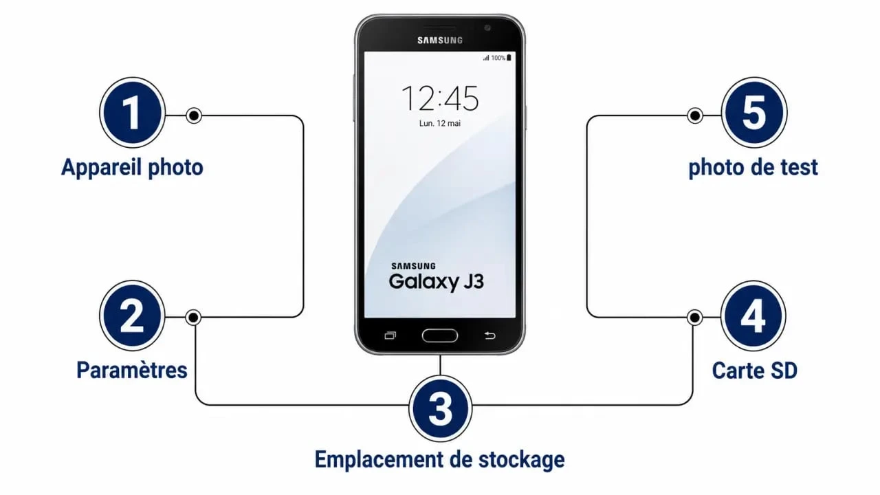 Comment définir la carte SD comme stockage par défaut Samsung J3 : schéma des étapes dans l’application appareil photo