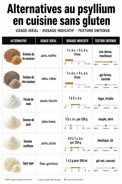 Par quoi remplacer le psyllium : tableau visuel des meilleures alternatives en cuisine