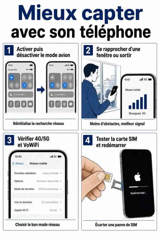 Votre téléphone capte mal ? Diagnostic, réglages et solutions pour retrouver du réseau 2 Comment mieux capter avec son téléphone portable : étapes simples pour améliorer la réception mobile et vérifier les réglages