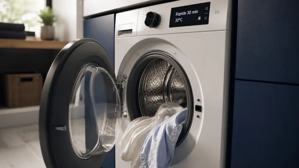 Lavage rapide 30 minutes, 30°C : vêtements dans lave-linge