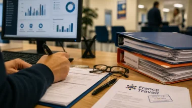 Salaire conseiller France Travail : conseiller remplit un formulaire de France Travail