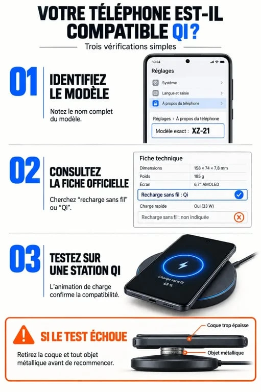 Votre téléphone est-il compatible Qi ? Vérifiez le modèle, testez la station, évitez les erreurs 2 Comment savoir si mon téléphone est compatible Qi en trois étapes