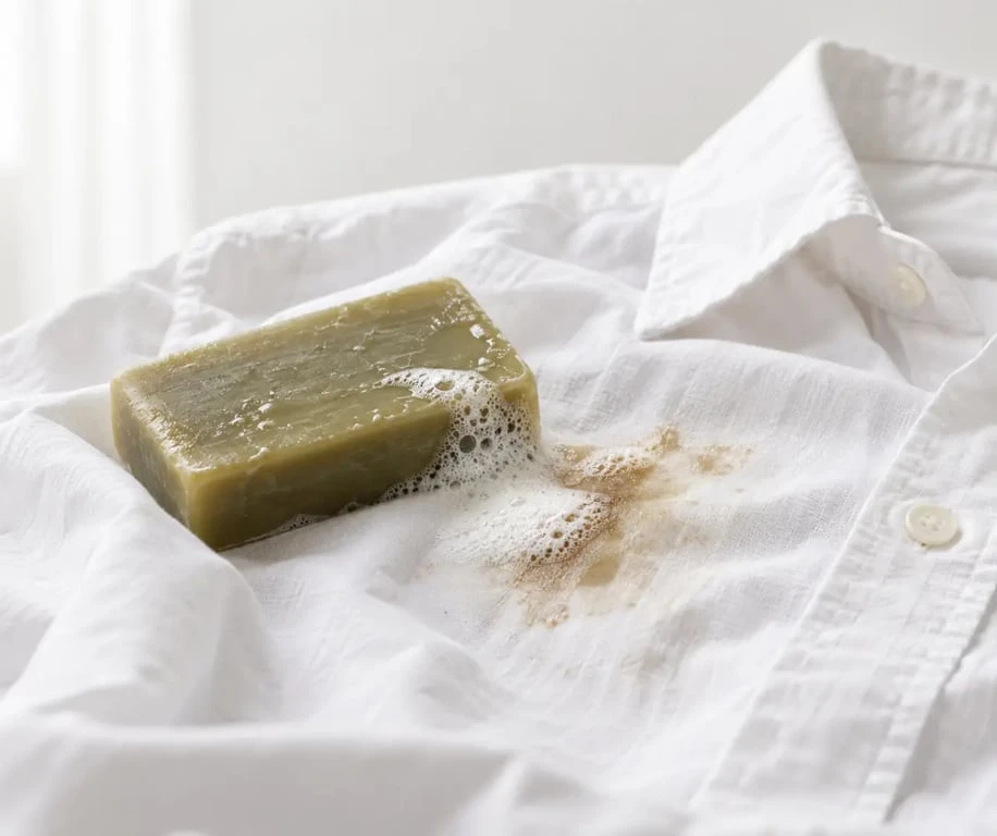Savon au fiel de bœuf : le mauvais geste qui peut fixer une tache de graisse 2 Savon au fiel de bœuf utilisation sur tache de graisse avant lavage