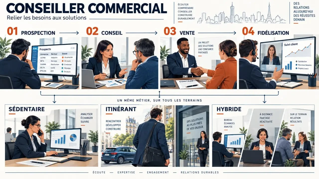 Conseiller commercial entre prospection, entretien de vente et fidélisation client