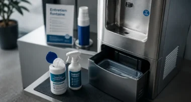 Entretien fontaine à eau : bac d’égoutture négligé