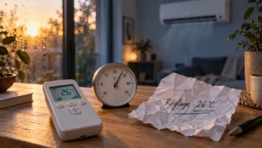 Tableau température climatisation : réglage 26°C sur une table