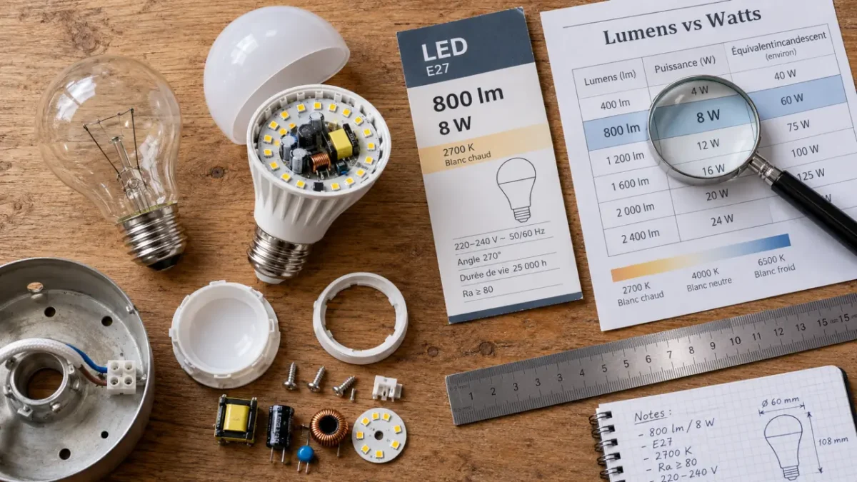 Puissance d'ampoule : lumens et watts (800 lm/8 W)
