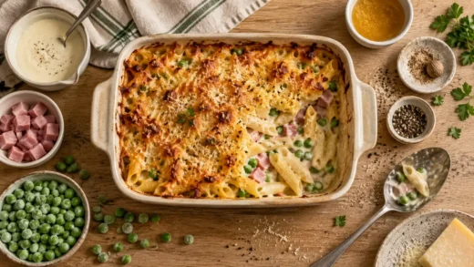 Recettes pas chères et faciles : gratin de pâtes au jambon doré en 20 minutes